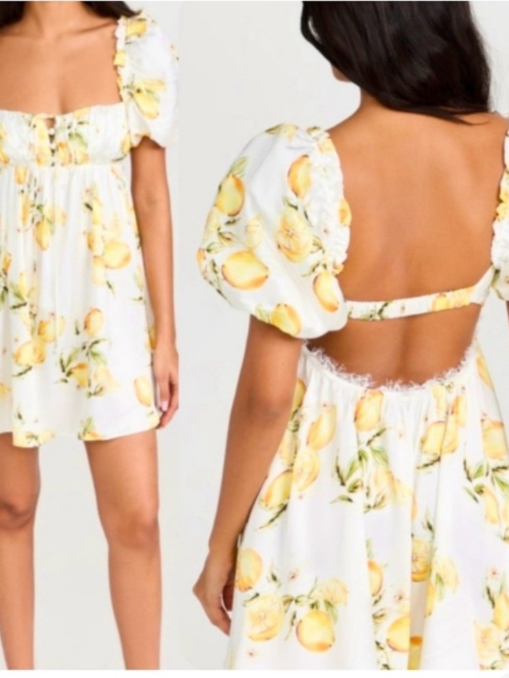 🍋 NWT For Love & Lemons White seraphina Lemon Print Mini Dress